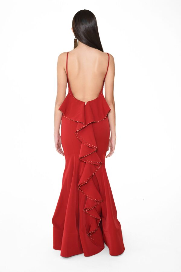 Helen Ruffle Embellished Gown in Red - Image 2