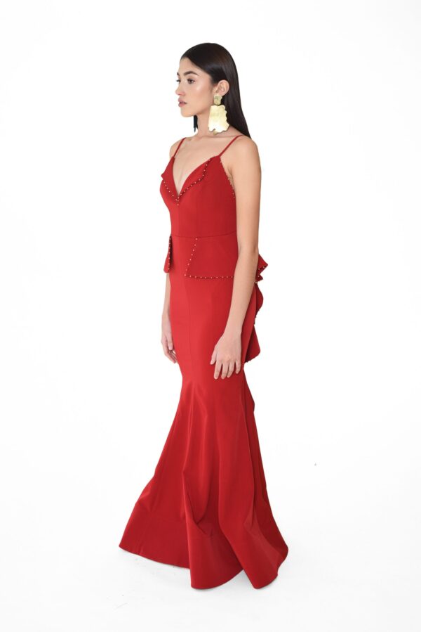 Helen Ruffle Embellished Gown in Red - Image 3