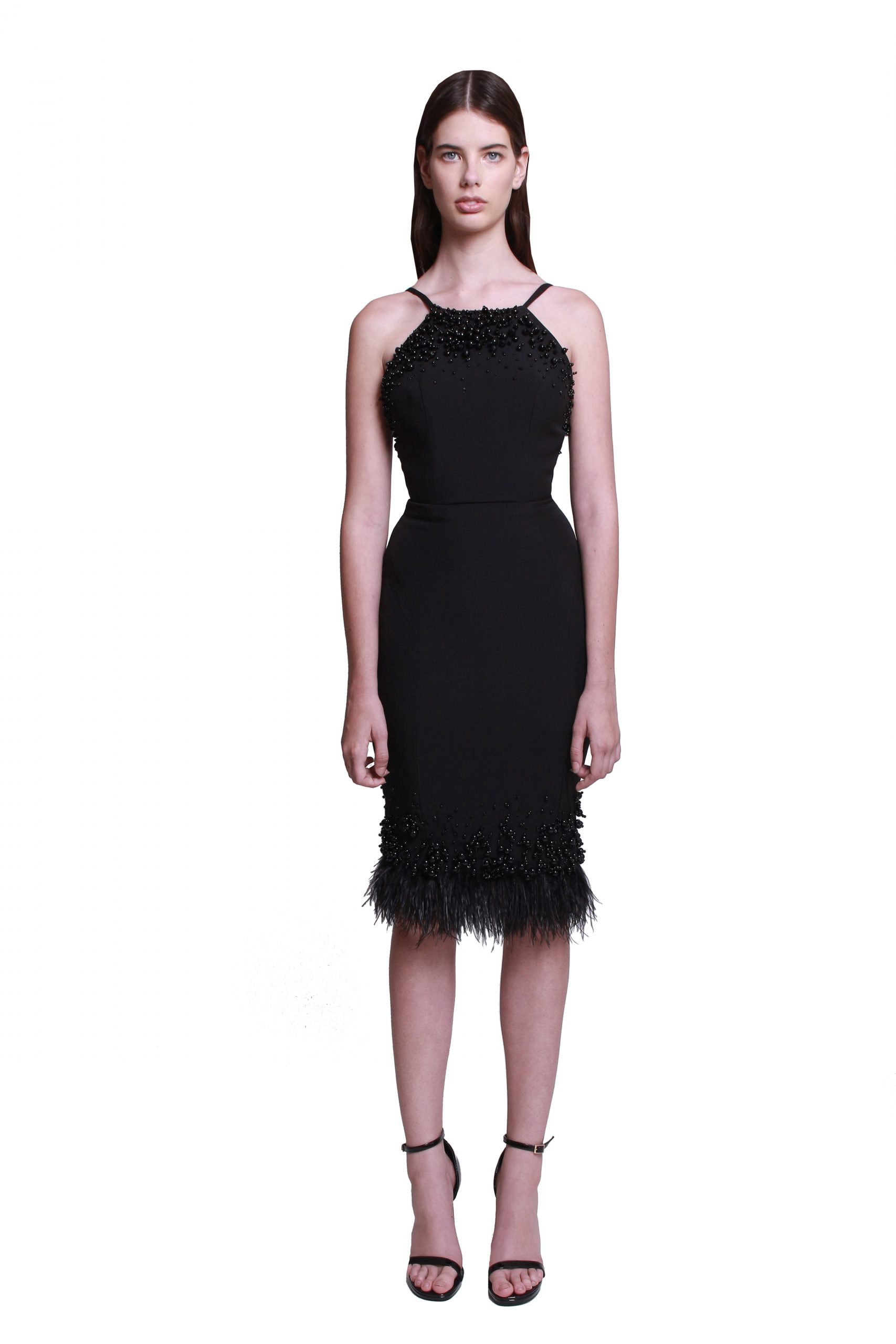 Ostrich Feather Black Midi Dress ...