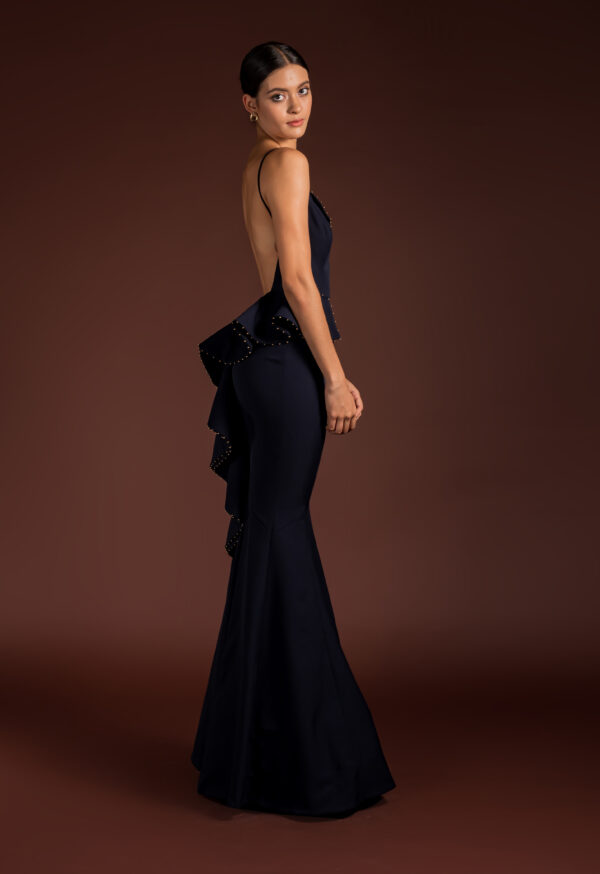 Helen Ruffle Embellished Gown in Navy - Imagen 2