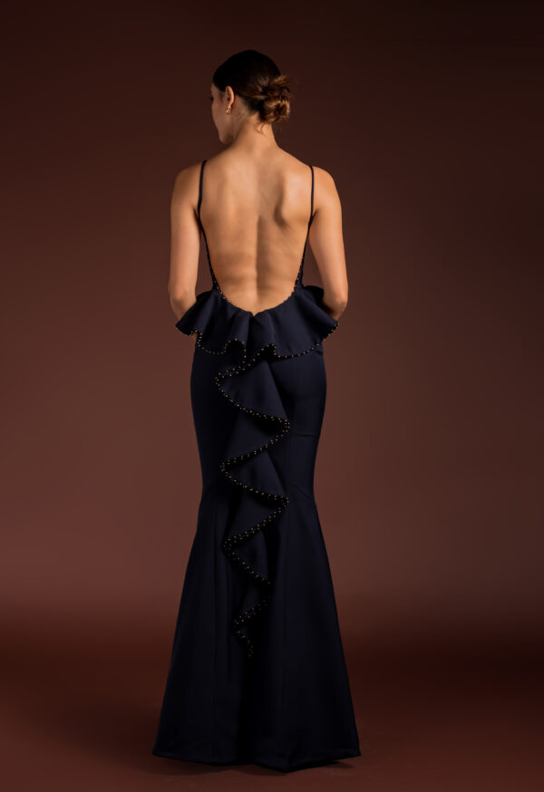 Helen Ruffle Embellished Gown in Navy - Imagen 3