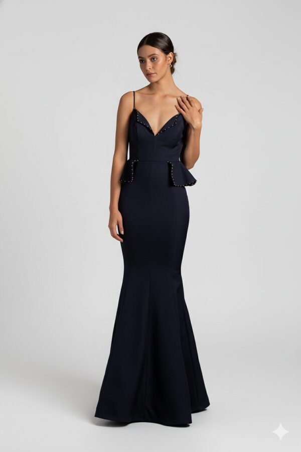 Helen Ruffle Gown in Navy Blue