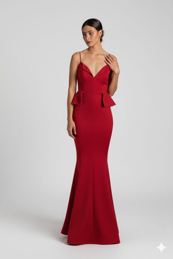 Helen Ruffle Embellished Gown in Red