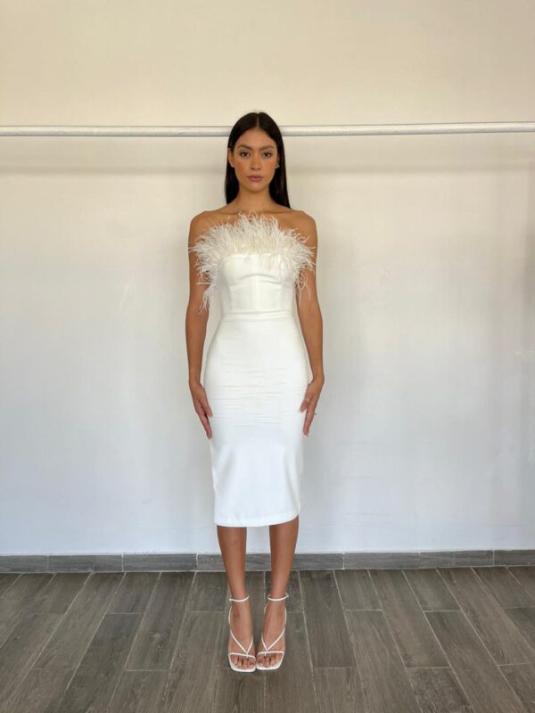 The Feather Bombshell Dress in Ivory Outlet