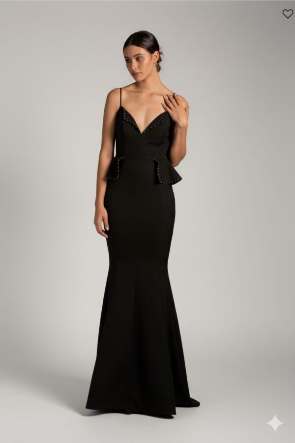 Helen Ruffle Embellished Gown Black