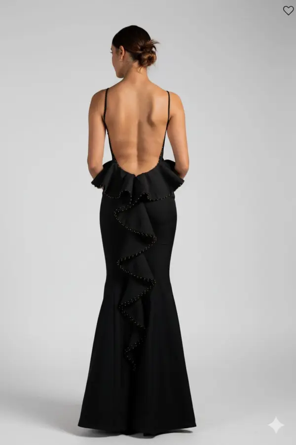 Helen Ruffle Embellished Gown Black
