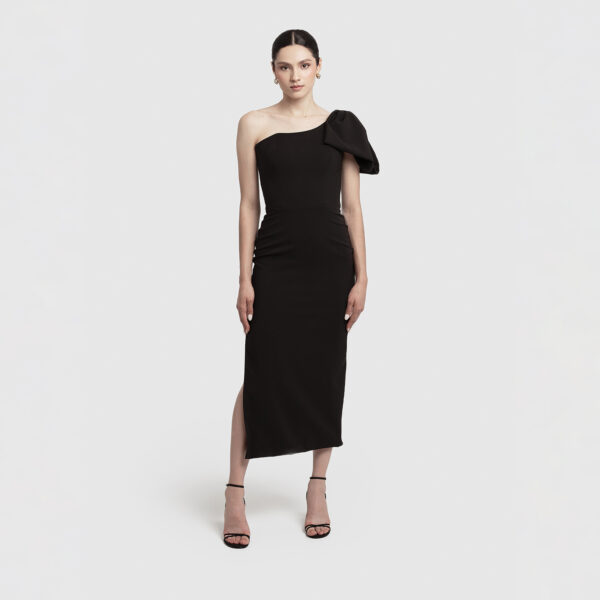 Bow Down Midi Dress in Black