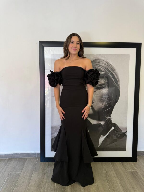 Ruffle Sleeves Gown in Black Outlet
