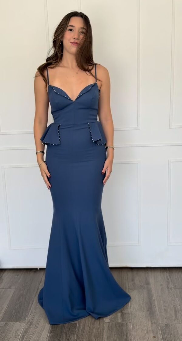 Helen Ruffle Embellished Gown in Blue